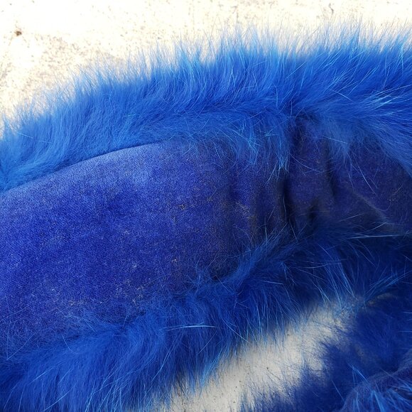 Vintage Genuine Fox Fur Headband Adjustable Size Royal Blue - Picture 10 of 14
